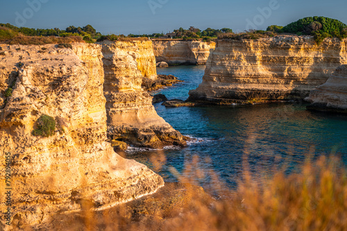 view at dawn of the Faraglioni of S. Andrea, Melendugno, Lecce, Puglia