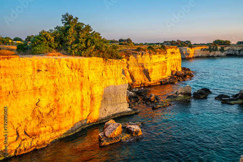 view at dawn of the Faraglioni of S. Andrea, Melendugno, Lecce, Puglia