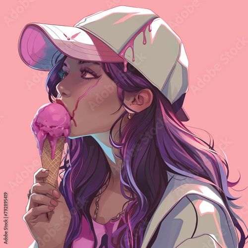 E-girl eating icecream . generative ai © Tomislav