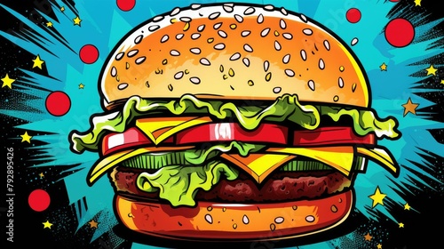tasty hamburger colorful fast food illustration