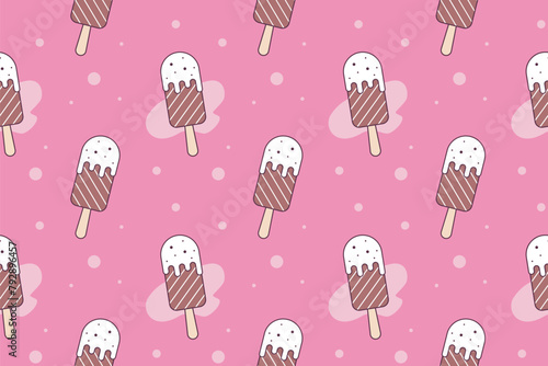 Ice cream seamless pattern. Sweet Desserts in pink background.