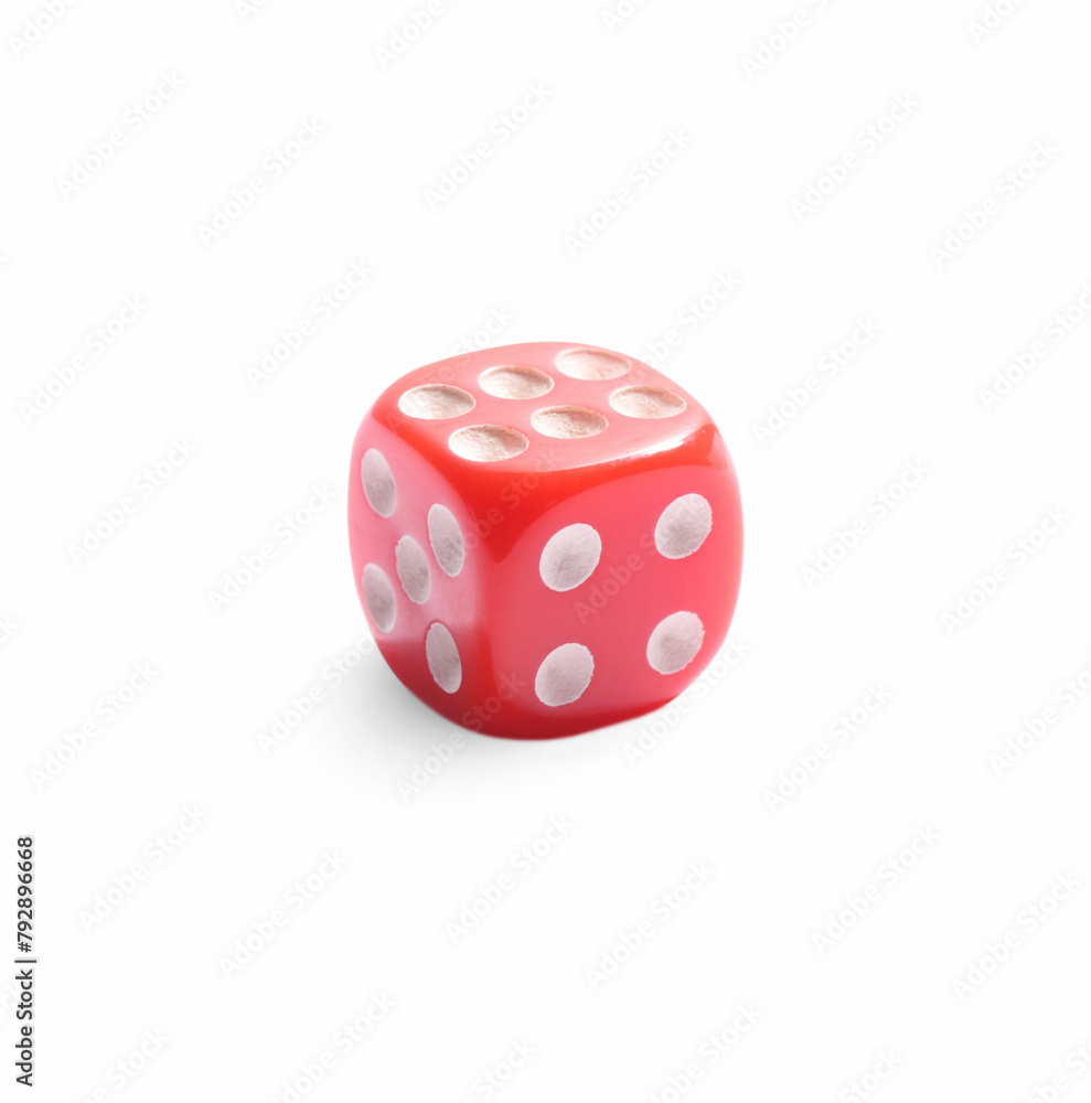 One red game dice isolated on white