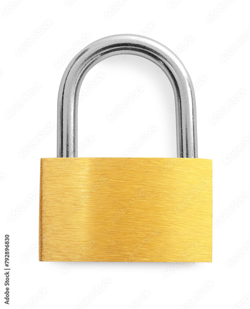 Steel padlock isolated on white, top view Steel padlock isolated on white, top view
