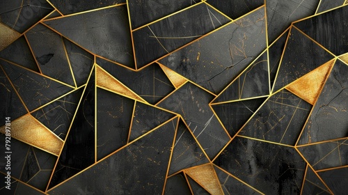 Visualize a composition where gilded geometry takes center stage, featuring abstract luxury triangles with intricate overlapping gold lines.