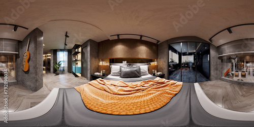 360 degrees hotel room 3d rendering