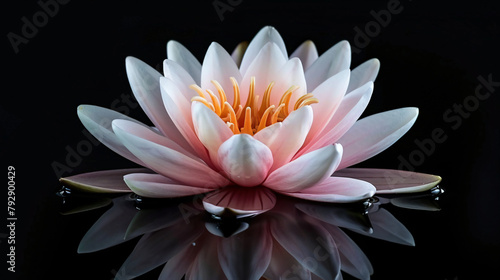 Beautiful water lily isolated on black background.