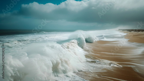 Big ocean waves on the beach. Atlantic ocean in Nazare