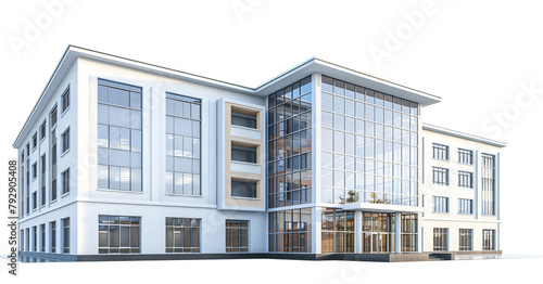 Modern school building isolated, transparent urban town workplace cityscape government office background for architecture concept element, university library design, public institution infrastructure