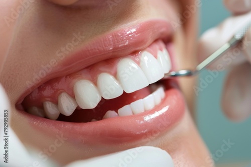 A patient showing off their perfect white smile during a dental check-up.
