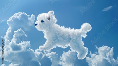 white clouds form a cute Maltese dog shape in the blue sky © Pekr