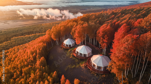 Domes house in the winter forest, on the background of winter forest, nature travelling and far from city photo