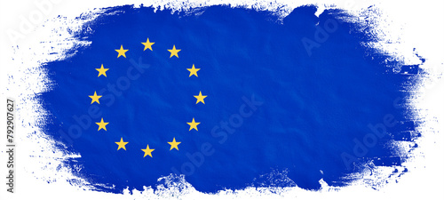 European elections 2024 concept illustration - Abstract brushstroke paint brush splash in the colors of the european flag, isolated on white background