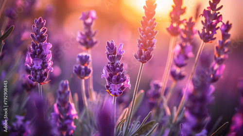 Blooming lavender flowers at sunset in Provence France