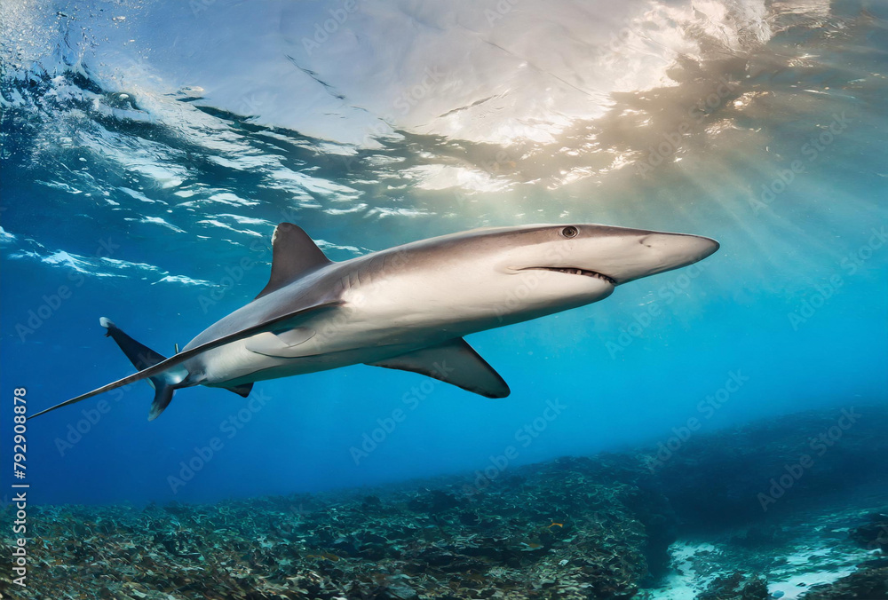 Fototapeta premium Two dolphins happily swimming in the ocean