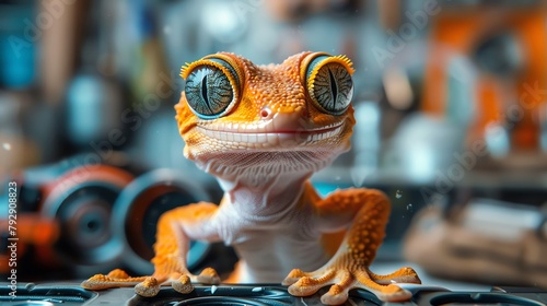 A gecko as a tech repair specialist with adhesive toes