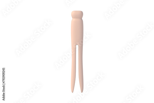 Vintage clothespin isolated on white background. Retro peg for cloth hanging. Old pin for laundry. Top view. 3d render
