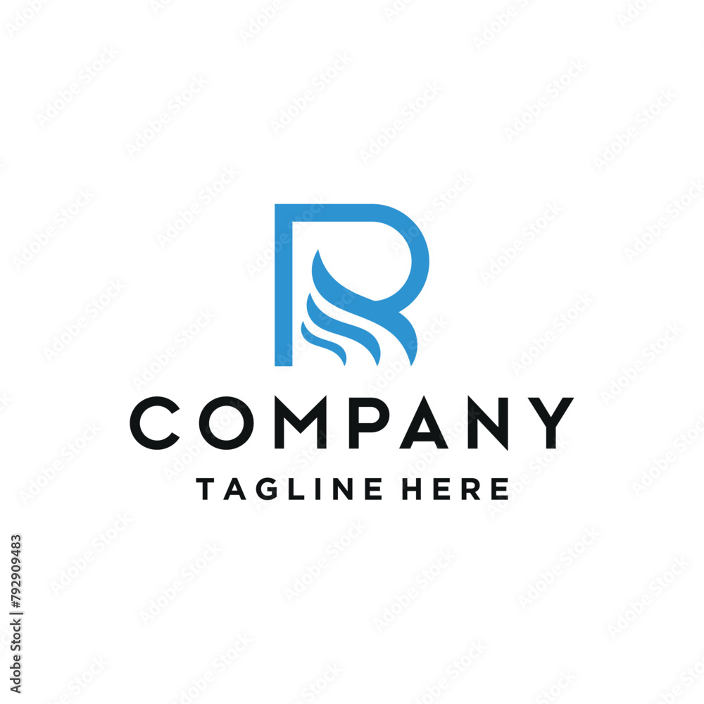 Initial Letter R with Ocean Waves for Coastal Coast Logo Design