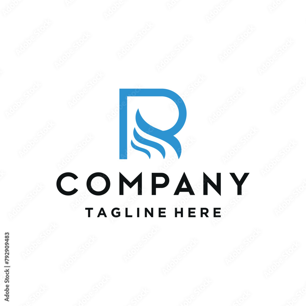 Initial Letter R with Ocean Waves for Coastal Coast Logo Design Initial Letter R with Ocean Waves for Coastal Coast Logo Design