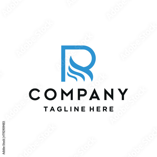 Initial Letter R with Ocean Waves for Coastal Coast Logo Design