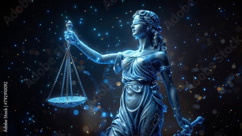 Graphic of low poly justice goddess with futuristic astrological element of Libra horoscope sign in twelve zodiac signs photo