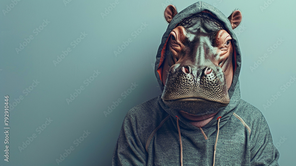 Anthromophic friendly hippopotamus wearing suite formal business studio shot Anthromophic friendly hippopotamus wearing suite formal business studio shot