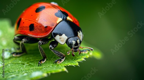 beautiful ladybug on a leaf with blur background