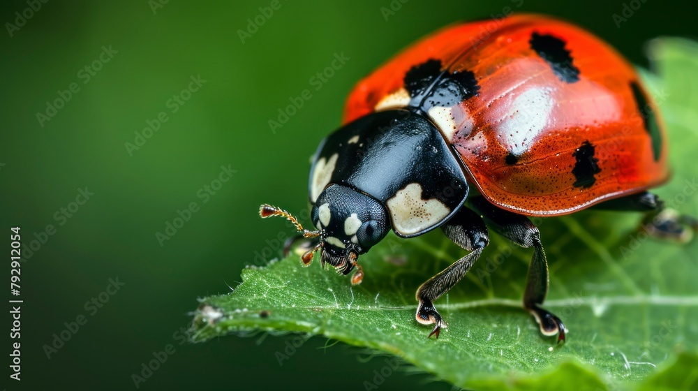 beautiful ladybug on a leaf with blurred background in high resolution and high quality
