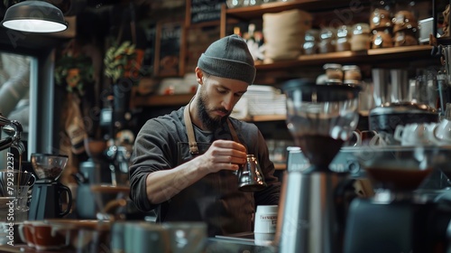 A barista serving a coffee 