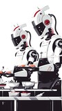 Futuristic Robot Chefs Precisely Preparing Molecular Gastronomy Dishes in a HighTech Culinary Laboratory