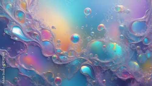 Ethereal Iridescence, Abstract Texture of Shimmering Paints with Delicate Bubbles