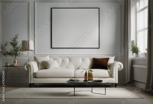 interior blank wall poster sofa modern White