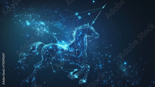 A wireframe centaur and the sagittarius horoscope sign in twelve zodiac signs photo
