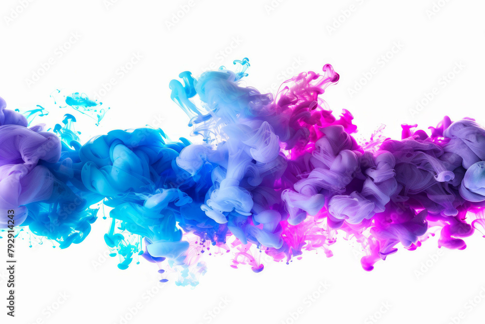 Discover the dynamic interplay of colors in this abstract depiction of pink and blue dye mixing in water on a dark background, crafted using generative AI technology. AI generative.
