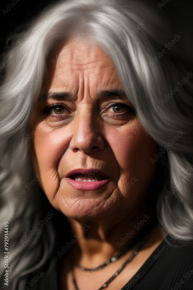 Serious elderly woman with a worried expression Serious elderly woman with a worried expression