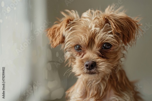 A contemplative brown puppy gazes outside