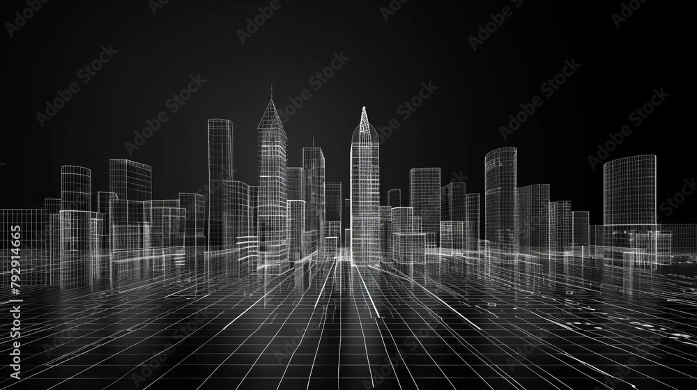 Wireframe cityscape concept depicting a smart or digital city