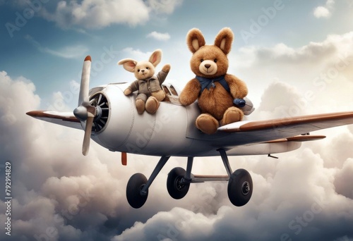 'bear teddy airplane drawn bunny hand isolated watercolor wirth illustration white background wallpaper character transportation air children childcare center boy toy print poster friends funny' © akkash jpg