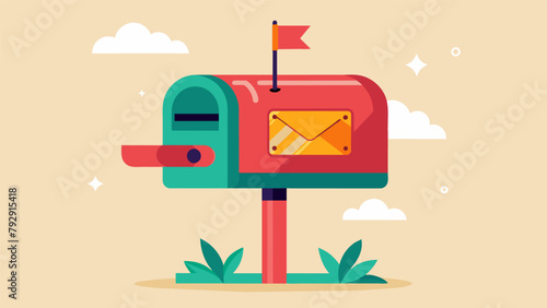 A bin for collecting letters to mail adorned with a sign reading First Pen Pal Party Mailbox serving as a physical representation of the new