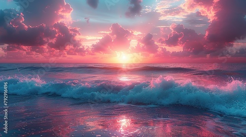 Oceanic Symphony  Pink Sky and Blue Sea in Nature s Harmony