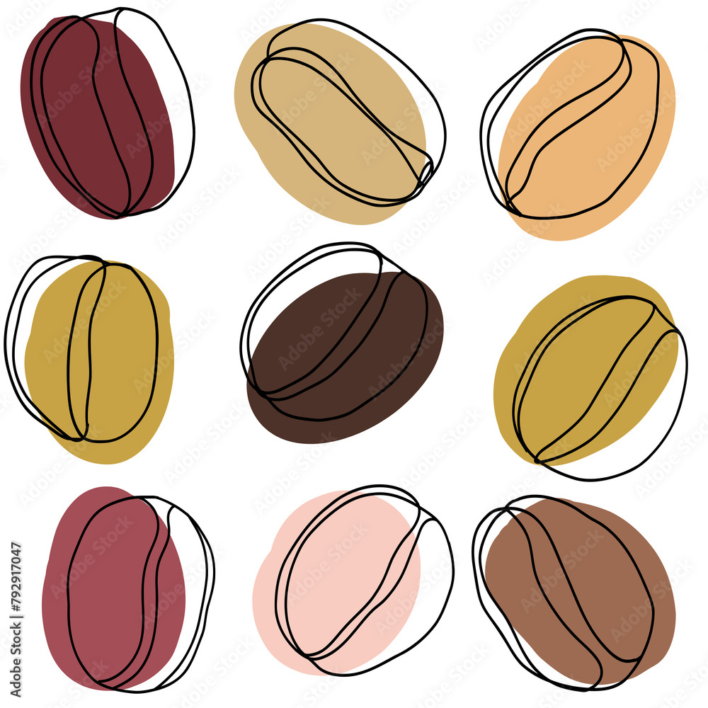 Hand drawn coffee beans set (simple, abstract, organic, illustration isolated on white background)
