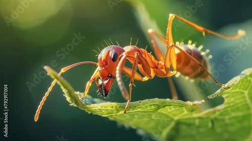 macro photography of an ant on a leaf in detail