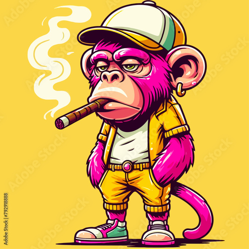 Photography cute monkey Logo in street dress
