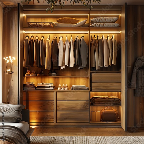 wardrobe with clothes