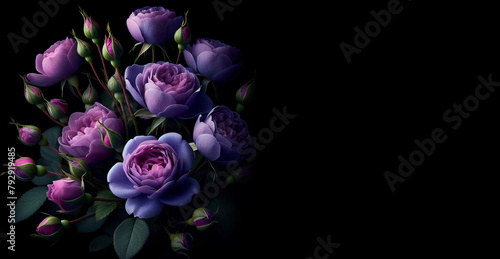 Purple roses on a dark background.