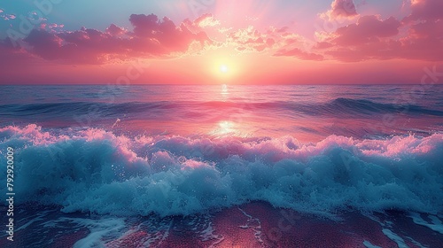 Coastal Dream: Nature's Serenity with Pink Sky and Blue Sea