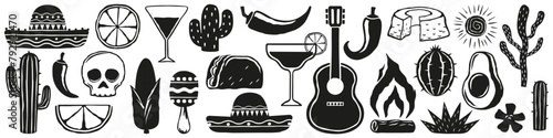 Mexican elements cordel style. Mexico Woodcut vector.