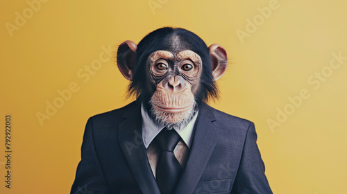 Anthromophic friendly Monkey wearing suite formal business studio shot 