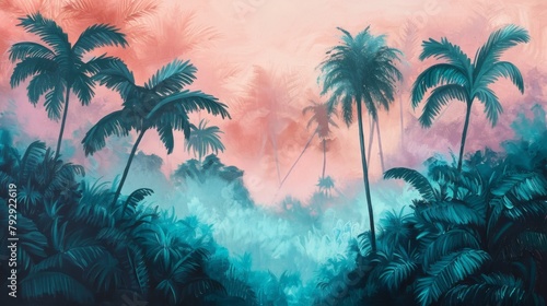 Tropical Sunset Dream: Vibrant Palm Silhouettes Against Pastel Skies