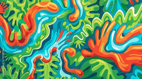 Colorful Abstract Hand Shapes and Nature Patterns Wallpaper Design