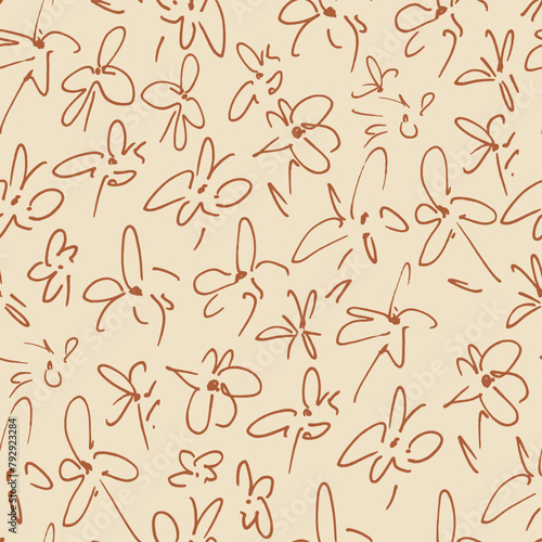 Flower Sketches Decorative seamless pattern. Repeating background. Tileable wallpaper print. (ID: 792923284)